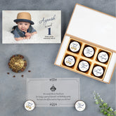 Sample six-piece box for 1st year birthday return gift ideas