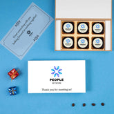 White 6‑piece personalised chocolate box branded for follow‑up after business meeting