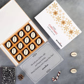 Christmas Holiday Season Gifts – 12-piece custom logo chocolates in premium black-and-white wooden box