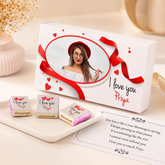 Red Hearts I Love You Chocolate Gift Box Personalized with Picture (with Wrapped Chocolates)