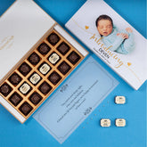 Front view of 18 chocolate box – premium baby birth chocolate gift