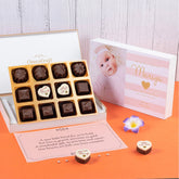 Front view of 12 chocolate box as a baby boy birth announcement gift