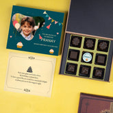 Front view of 9 chocolate box designed for best birthday invitations