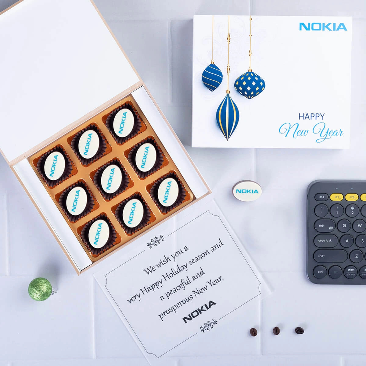 Sample 9-piece logo chocolate box — perfect for the best company holiday gifts