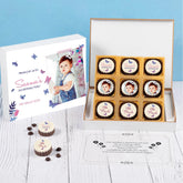 Personalized 9 chocolate box for birthday announcement with custom printed chocolates