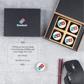 Corporate gift box with 4 chocolates printed with company logo