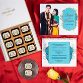 Front view of 9 chocolate box – elegant custom wedding card sample