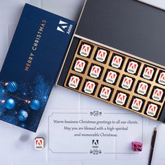 Premium wooden chocolate box positioned as high end corporate Christmas gifts for top executives