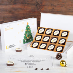 Custom 12-piece chocolate box ideal for holiday corporate gifts for clients