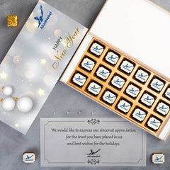 Close-up of branded chocolates showcasing exquisite luxury corporate Christmas gifts detail