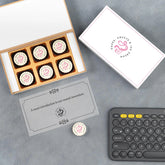 Branded MDF box open showing custom logo chocolates for new product debut