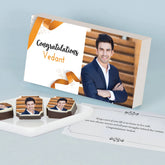 Personalised congratulations gifts with gold ribbon photo chocolates in box