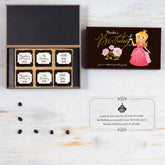 Front view of 6 chocolate box with photo birthday invitations printed on chocolates