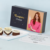 Send congratulations gift with photo chocolates in box