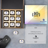 Close‑up of rectangle dark chocolate printed with company logo—ideal for employee work anniversary gifts by ChocoCraft