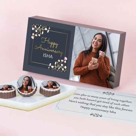 Black Floral Design Anniversary Gift Personalized with Photo (with Printed Chocolates)