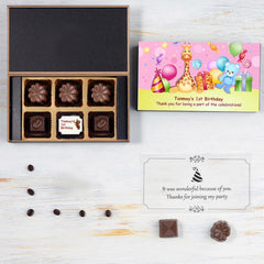 Sample six-piece box for 1 year birthday return gifts