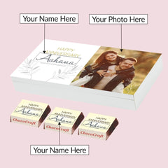 White Floral Theme Anniversary Gift Personalised with Photo (with Wrapped Chocolates)