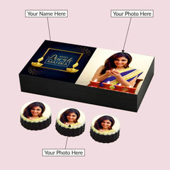 Elegant Blue Personalised Diwali Gift Box with Printed Chocolates
