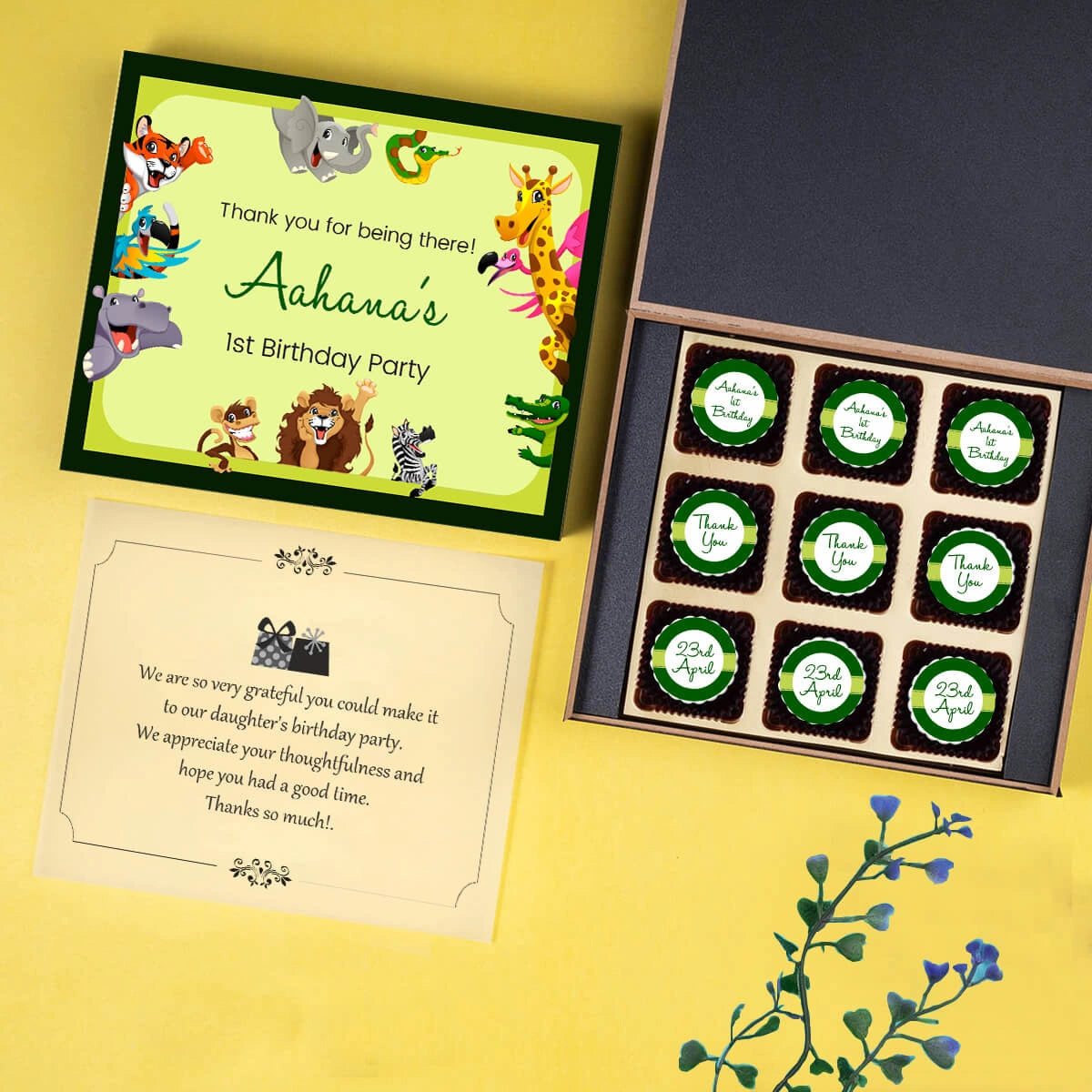 Open nine-chocolate box for 1st birthday birthday return gift ideas