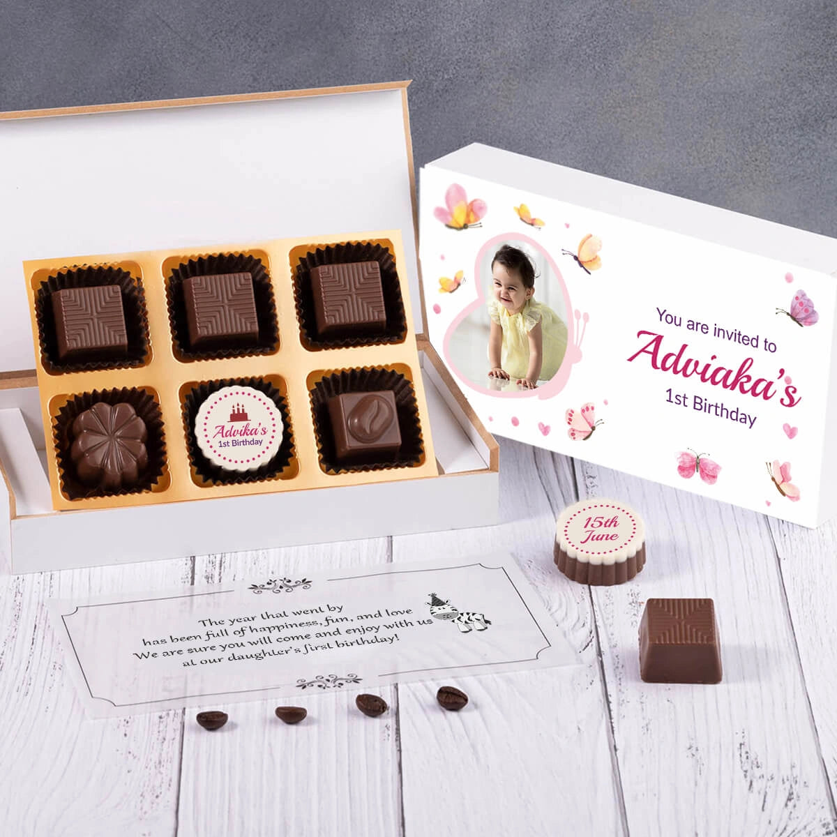 Design interface for 1st birthday invitation card with photo sample