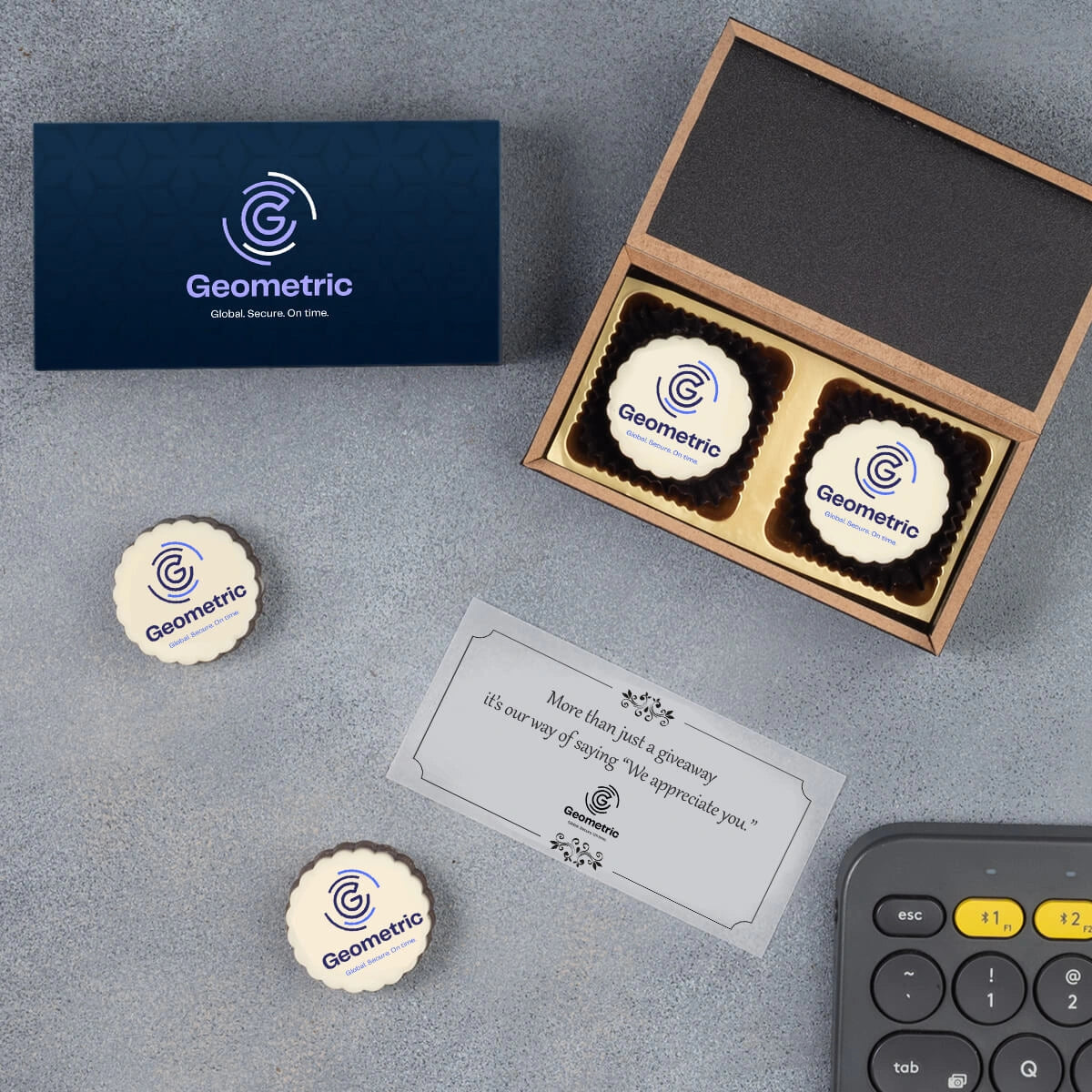 two piece chocolate giveaway box designed for expo handouts