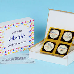 Birthday Invitation - 4 Chocolate Box - All Printed Chocolates (Minimum 10 Boxes)