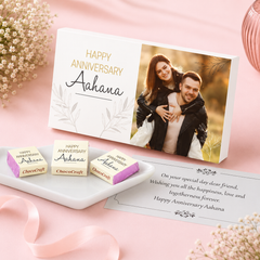 White Floral Theme Anniversary Gift Personalised with Photo (with Wrapped Chocolates)