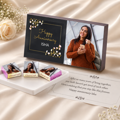 Black Floral Design Anniversary Gift Personalized with Photo (with Wrapped Chocolates)