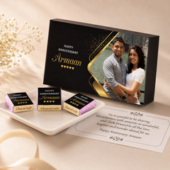 Black and Gold Design Anniversary Gift Box Personalized with Photo (with Wrapped Chocolates)