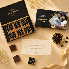 Black and Gold Design Anniversary Gift Box Personalized with Photo (with Wrapped Chocolates)