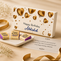 Golden Hearts Design Personalised Chocolate Box for Birthday (with Wrapped Chocolates)