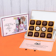 Birthday Return Gifts - 12 Chocolate Box - Middle Two Printed Chocolates (Minimum 10 Boxes)