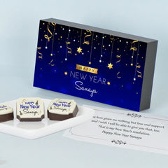 Sparkling Stars Design New Year Gift Box with Printed Chocolates