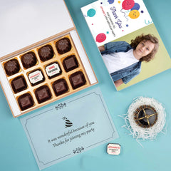 Birthday Return Gifts - 12 Chocolate Box - Middle Two Printed Chocolates (Minimum 10 Boxes)
