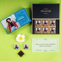 Elegant Blue Thank You Gift Box and Chocolates Personalized with Photo (with Wrapped Chocolates)