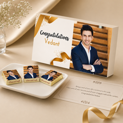 Gold Ribbon Design Personalized Congratulations Gift Box (with Wrapped Chocolates)