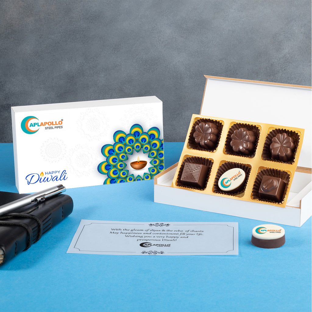 Corporate Diwali Gifts - 6 Chocolate Box - Single Printed Chocolate (Sample)