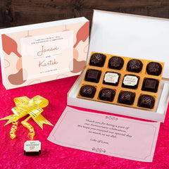 Anniversary Return Gifts - 12 Chocolate Box - Middle Two Printed Chocolates (Minimum 10 Boxes)