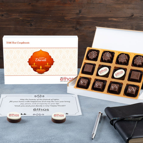 Corporate Diwali Gifts - 12 Chocolate Box - Middle Two Printed Chocolates (Minimum 50 Boxes)