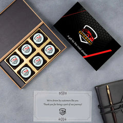 Logo-printed chocolate for car dealership clients as a thank you gift