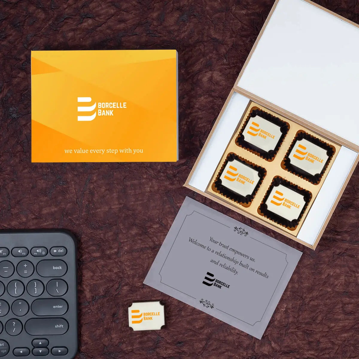 Personalized chocolate gift box with company branding