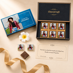 Elegant Blue Thank You Gift Box and Chocolates Personalized with Photo (with Wrapped Chocolates)