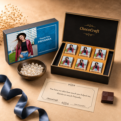 Elegant Blue Thank You Gift Box and Chocolates Personalized with Photo (with Wrapped Chocolates)