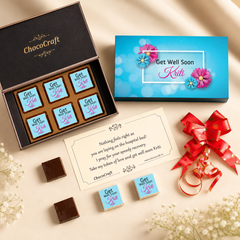 Vibrant Blue Design Personalized Get Well Soon Gift (with Wrapped Chocolates)