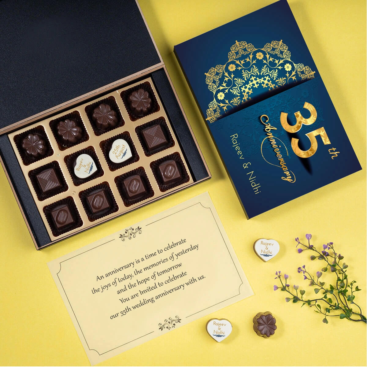 Box for wedding anniversary invitations and anniversary invitations