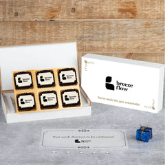 Closed branded chocolate box with logo engraving for company annual day giveaways