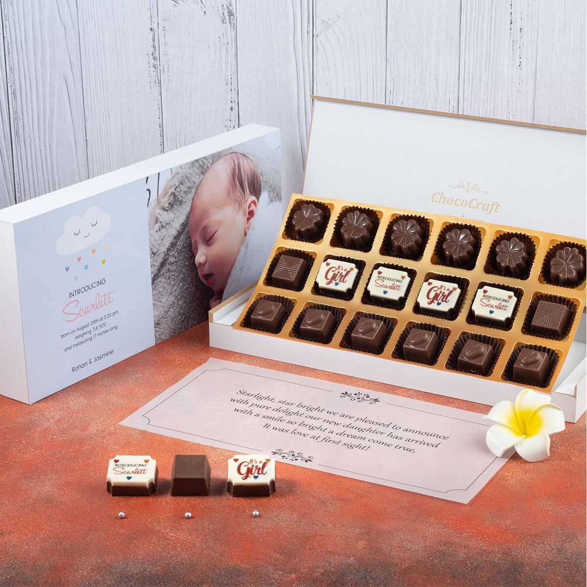 Edible photo printed chocolates perfect for baby birth gifting