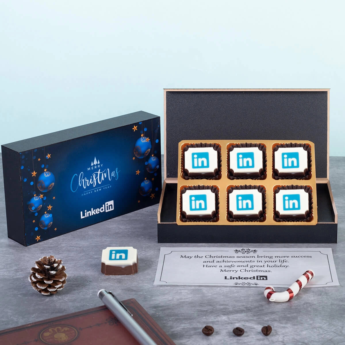 Branded chocolates with company logo, ideal for the best corporate Christmas gifts program