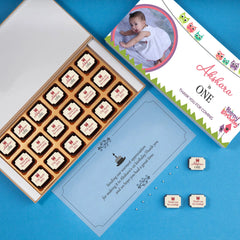 Wooden lid on best return gift for first birthday party box